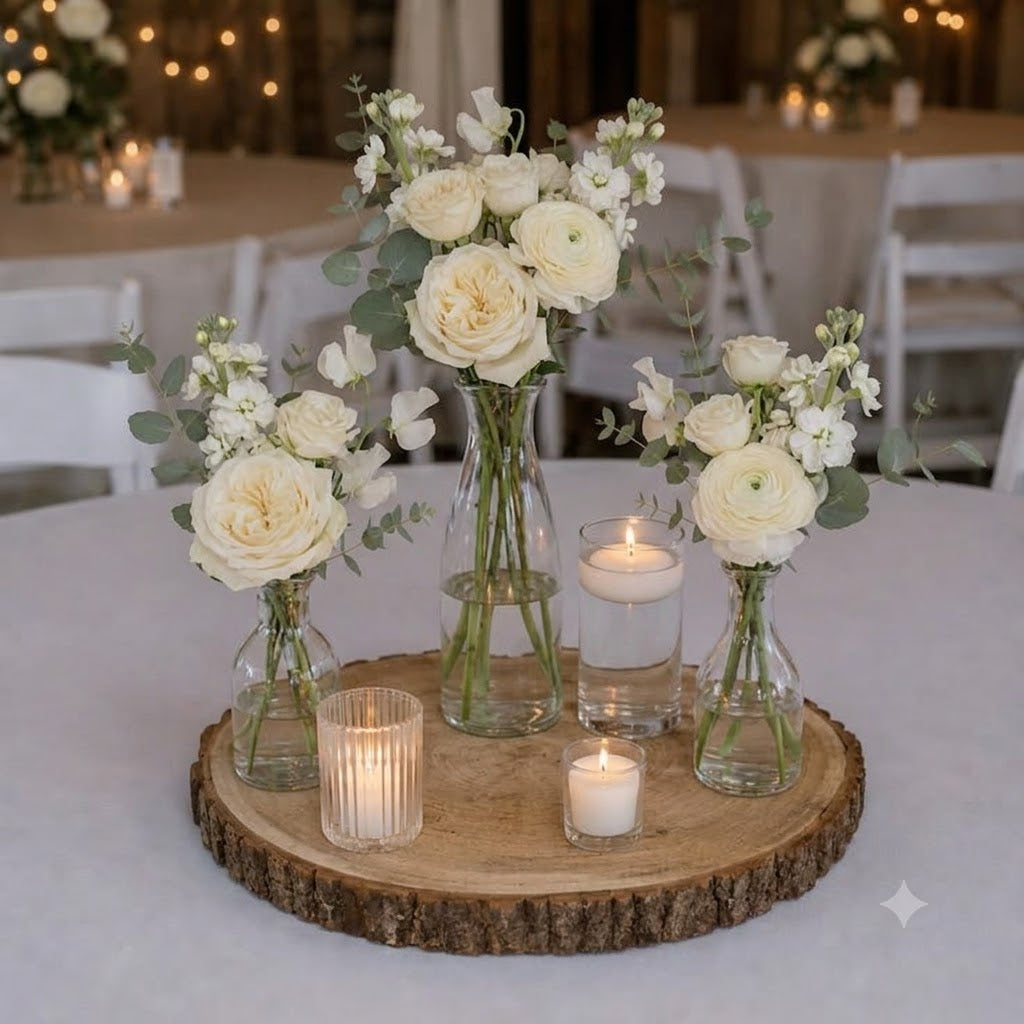 Location centre de table: LOT de vases transparent et fleurs